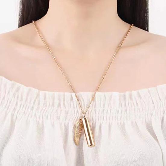 Pendant Necklace Swing-Open Stainless Design Pendant Necklace Steel Angel Wings Pet Hair Keepsakes