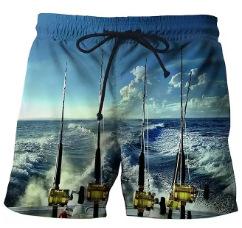 Men s 3D fishing print beach shorts casual sports shorts, men s fashion fashion shorts S