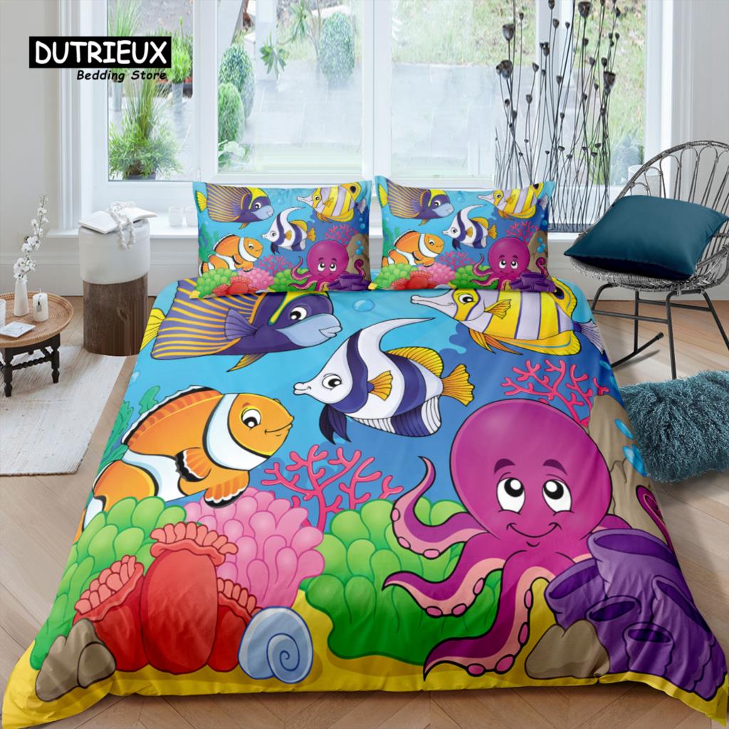 

Home Living Luxury 3D Marine Life Print Bedding Set Duvet Cover Pillowcase Kids Bedding Set Queen And King Eu/Us/Au/Uk Size EU Single(135*200cm)3pcs