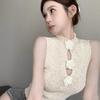 2025 Spring/Summer Hong Kong Style Spicy Girl 3D Floral Hollow Cropped Slim Vest Trendy Knitwear