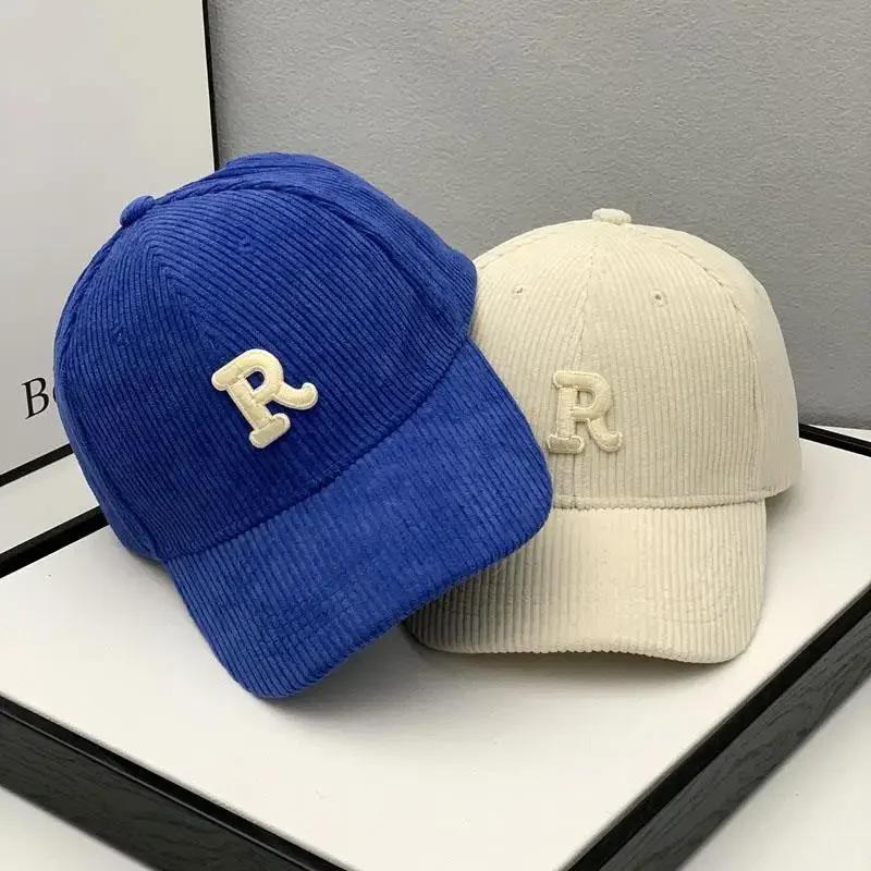 New Fashion Corduroy Baseball Cap Ladies Letter R Snapback Hat Men Shopping Dress Up Unisex Adjustable Casual Caps Hip Hop Hats
