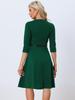 Allegra K Women's Knee-Length Cocktail Dress, Half-Sleeve V-Neck, Green, Size XS