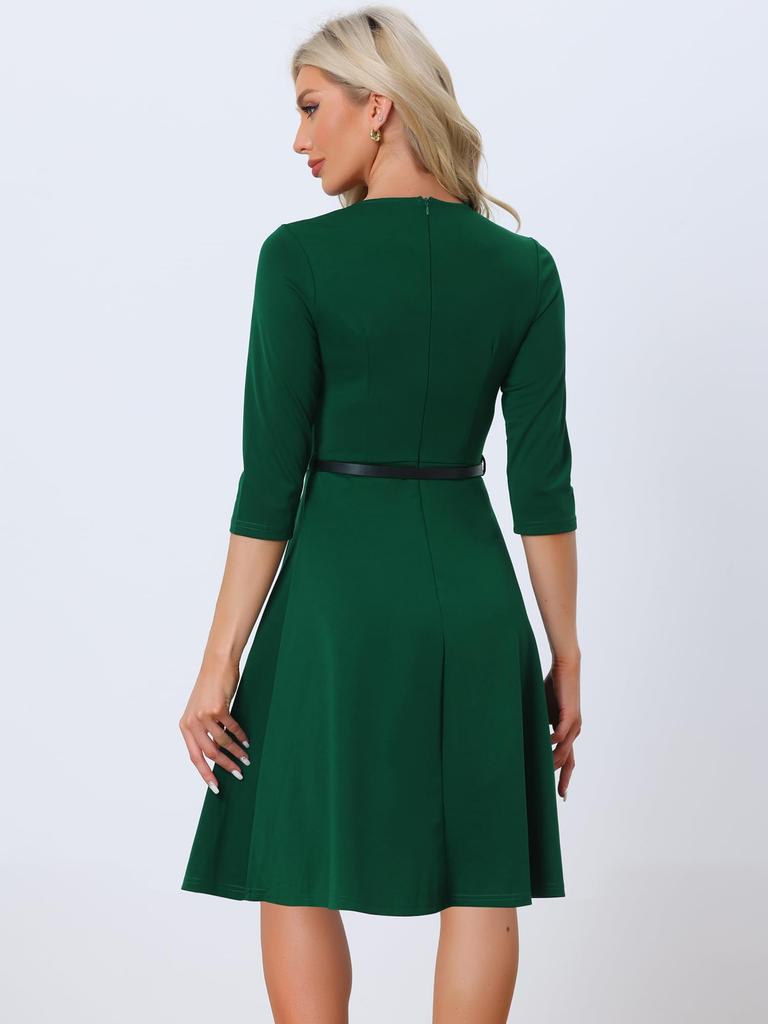 Allegra K Women's Knee-Length Cocktail Dress, Half-Sleeve V-Neck, Green, Size XS
