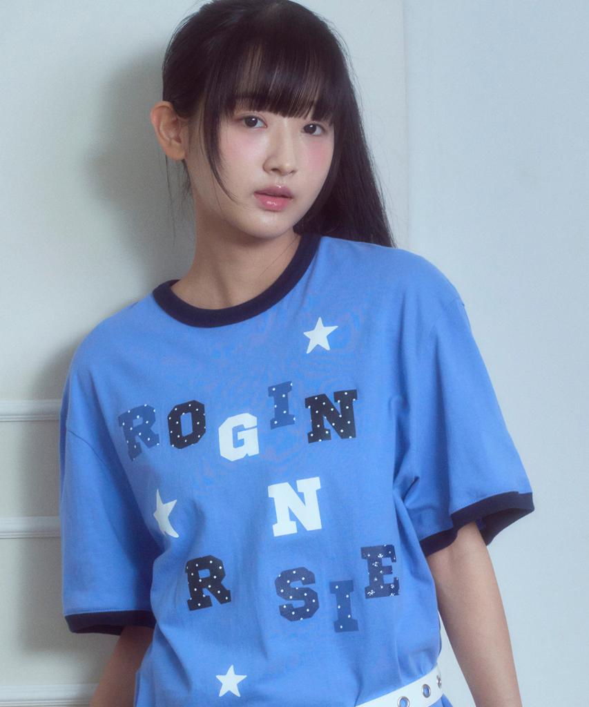 Loginaenloji Logo Spell Point Starry Ringer T-Shirt Blue