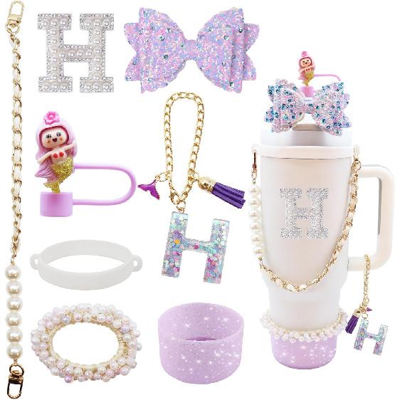 8PCS Stanley Cup Accessories set for 40oz & 30oz Tumbler with Handle,Including Straw Topper,Boot,Water Bottle Handle Strap,Straw Bow H