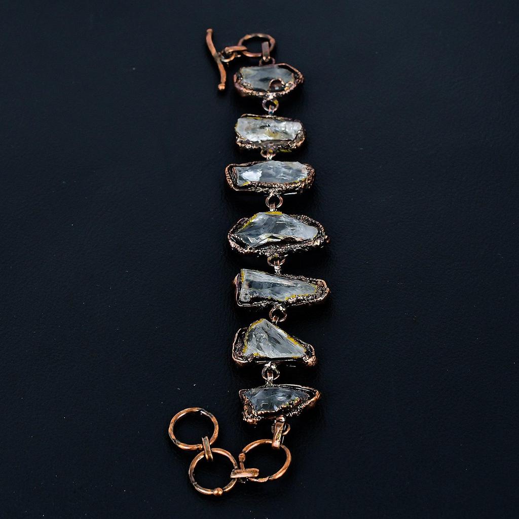 Clear Quartz Handmade Latest Design Jewelry Bracelet, Copper Electroformed Gemstone Bracelet, Gift For Mother