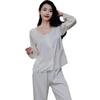 Women’s Ice Silk Lace Pajama Set Long Sleeve Top and Pants Spring Summer Autumn Elegant Palace Style Loungewear