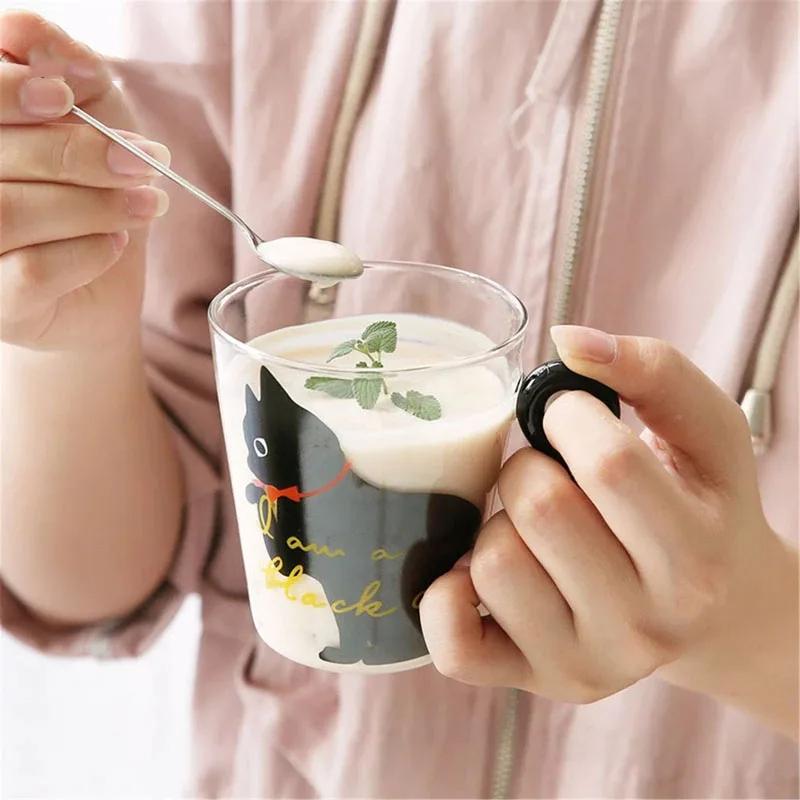 Creative Cat Transparent Glass Cup Milk Coffee Mug Tea Cup Cartoon Kitty Home Office Cup For Fruit Juice