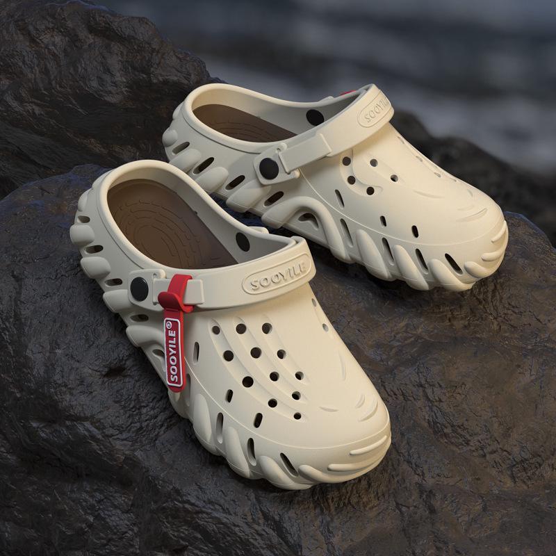 

Мужские уличные нескользящие сандалии с закрытым носком - износостойкие, с мягкой подошвой, пляжная обувь 42-43 (fits 41-42) коричневый/бежевый