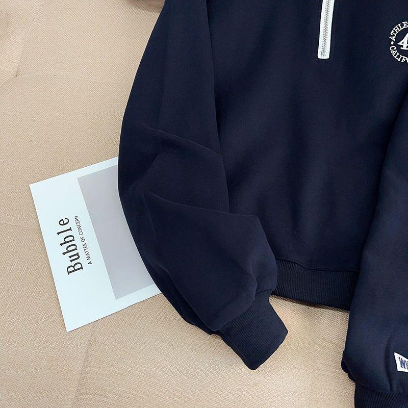 Women's Retro Embroidered Half-Zip Stand Collar Sweater - Autumn/Winter Plus Velvet Long Sleeve Pullover