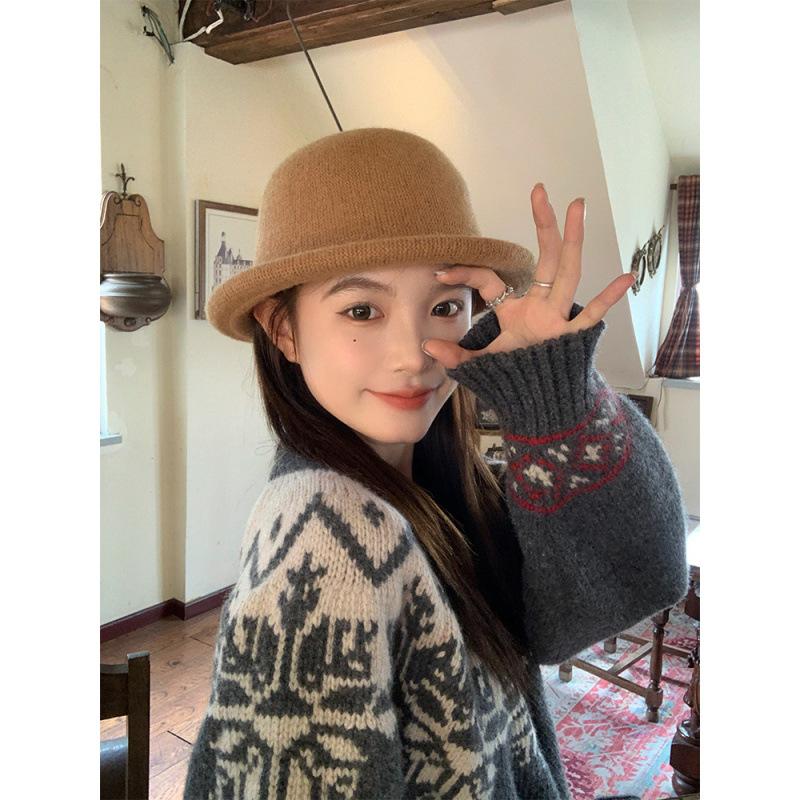 Fashion knitted curled dome top hat women's autumn and winter fashion big head circumference fisherman hat children's basin hat