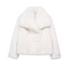 HH Women Fashion Cropped Faux Fur Jacket Coat Long Sleeve Front Snap-button Female Outerwear Chic Lapel Collar Thick Coat