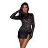 Europäische und amerikanische Herbst-Neuheit Mode Damen Spitze Patchwork figurbetont Langarm Taille Sexy Hüftumhüllend Kleid Damen