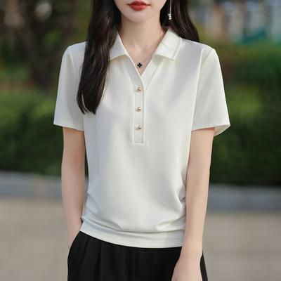 POLO Collar Sweater Short-sleeved Women's Summer Fashion Versatile T-shirt Light and Soft Top Half Sleeve