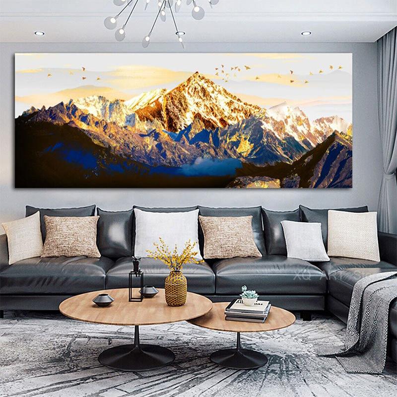 Abstrakte Golden Mountain Vogel Landschaft Leinwand Gemälde Druck Poster Ölgemälde Für Wohnzimmer Moderne Wohnkultur Rahmenlose