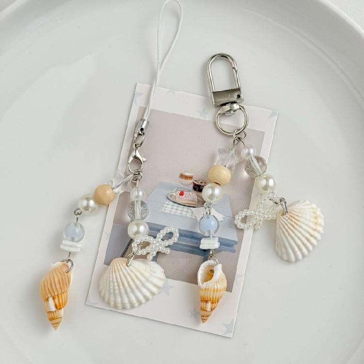 Elegant Shells Pearls Pendant Strap Chic Marine Inspired Keychain Pendant Phone Strap Charm for Purses and Handbags