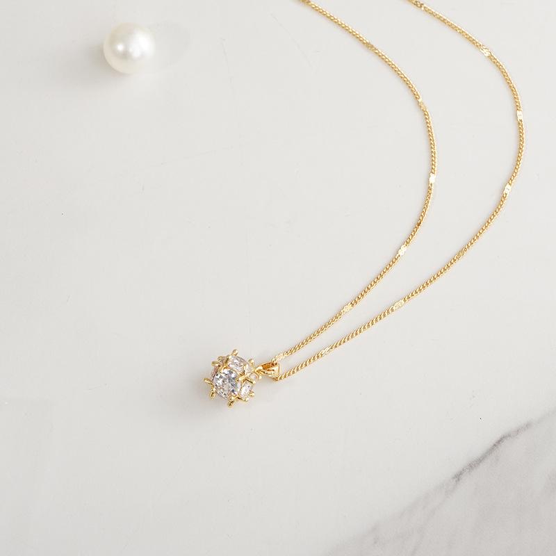 Geometric Zircon Christmas Pendant Necklace, 18K Gold Stainless Steel, Diamond-Set Gemstone Clavicle Jewelry, Ins Style.