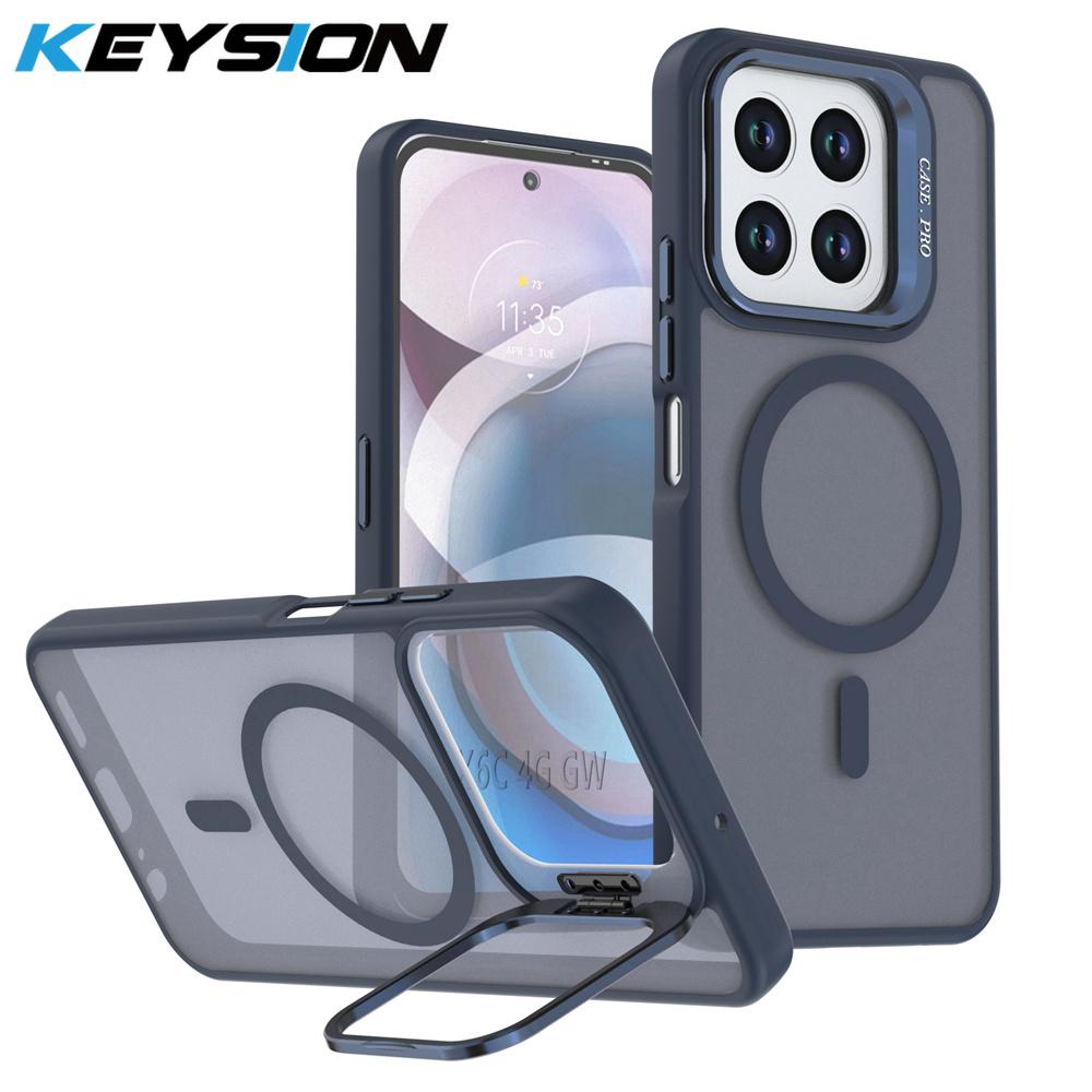 KEYSION Lens Stand Magnetic Phone Case for MagSafe for HONOR X6c X5b Plus Matte Translucent Shockproof Cover for Honor X5b Plus X6c