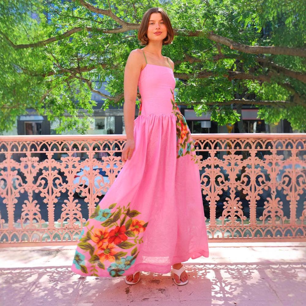 2026 summer new women s fashion temperament fine suspender print halter dress women S