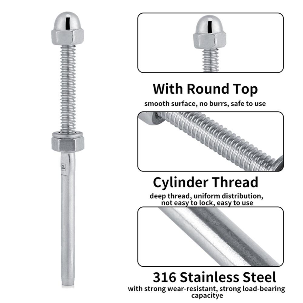 10pcs Silver Threaded Stud Ends Stainless Steel Cable Connector Cable Tensioner  Staircase Railing