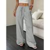 New Women's Casual Solid Color Textured Fabric Knotted Waist Slanted Pocket Wide Leg Pants