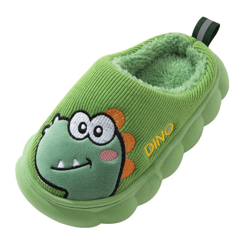 Children's cotton slippers for indoor use, boys and girls, small, medium, and large children, autumn and winter boys' home thick-soled dinosaur plush