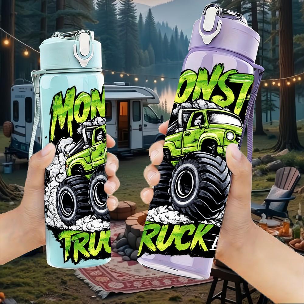 1 ks Monster Truck Terénní vozidlo Umění 750 ml Barevná plastová sportovní láhev na vodu Neprosakující víčko s flip-top brčkem Vhodné pro sport, kancelář, domácí použití