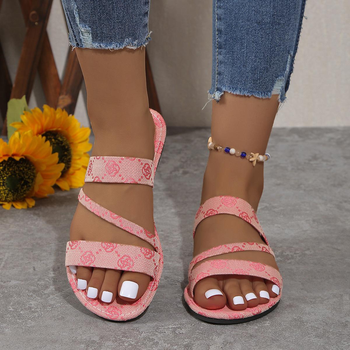 

Европейские и американские трансграничные тапочки на плоской подошве для женщин, летние, верхние, однотонные, легкие, простые и повседневные пляжные сандалии большого размера 39 розовый