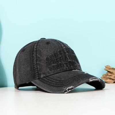 Xuelunduo Letter Embroidery Washed Denim Distressed Baseball Cap
