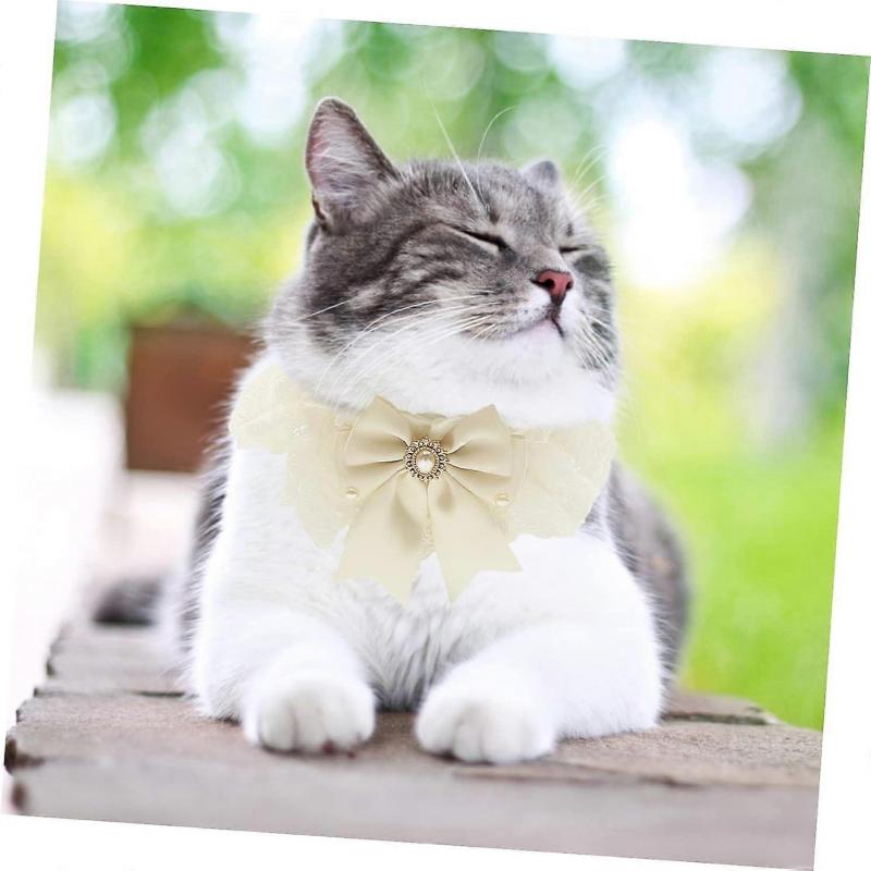 2pcs pet wedding scarf wedding decorations for ceremony wedding lace collar pet lace scarfs adjustable lace decor dog cat (L-30CM)