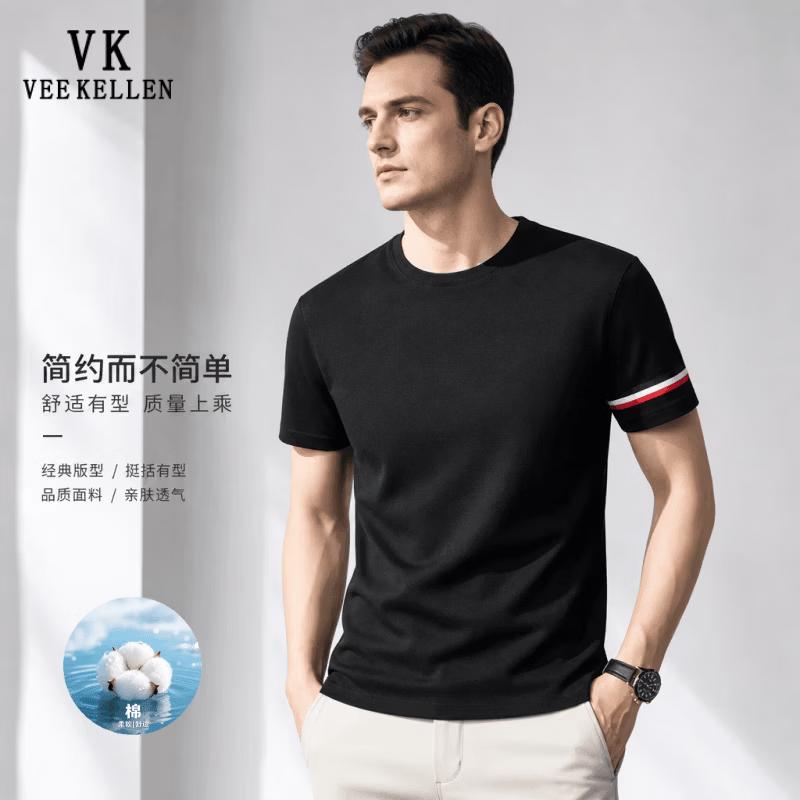 VEE KELLEN Men s Round Neck Short Sleeve Cotton T-Shirt M (100-120 lbs)