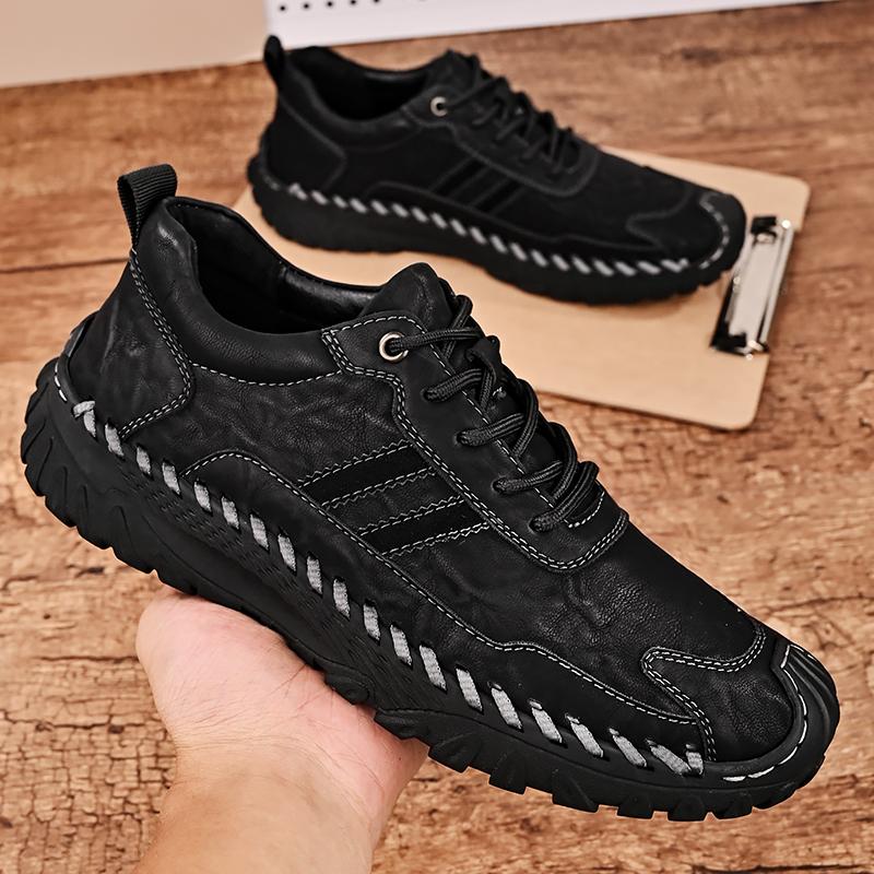 

Сшитая вручную мужская сезонная новая модная повседневная обувь мужская удобная на шнуровке нескользящая и износостойкая спортивная обувь 46 чёрный