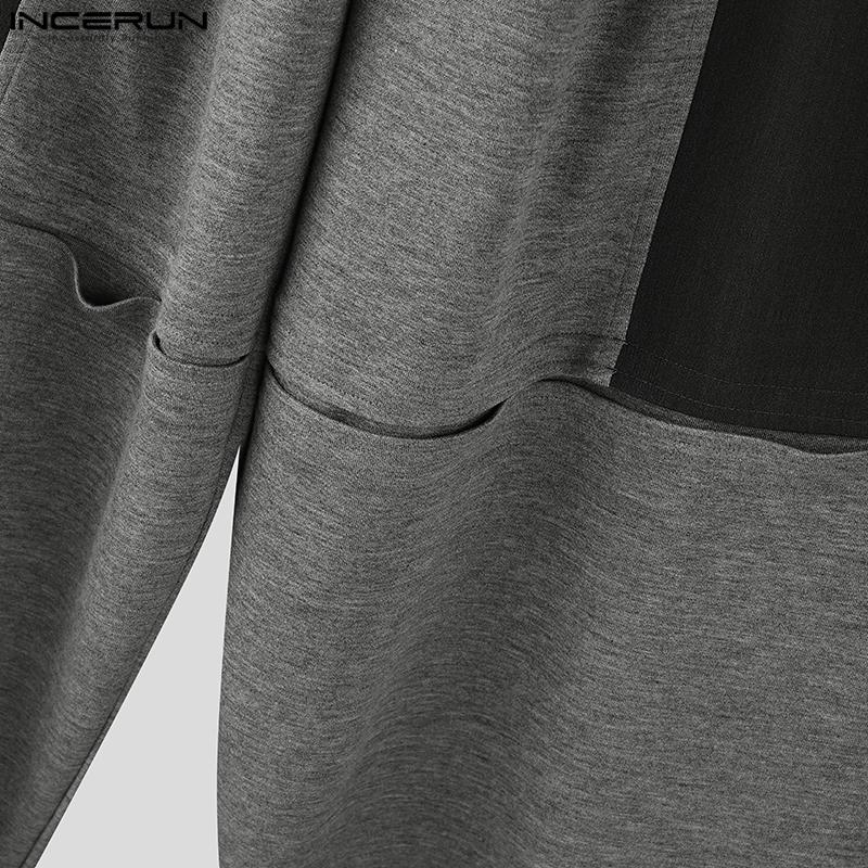 INCERUN Oversized Men Zipper Waist Pockets Stitching Wide Leg Pants Casual Long Trousers