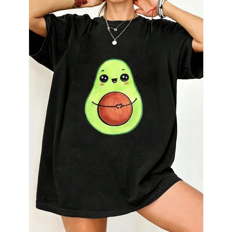 Avocado Print Oversized T-Shirt Black Cute Avocado Design For Casual Wear And Everyday Outfits