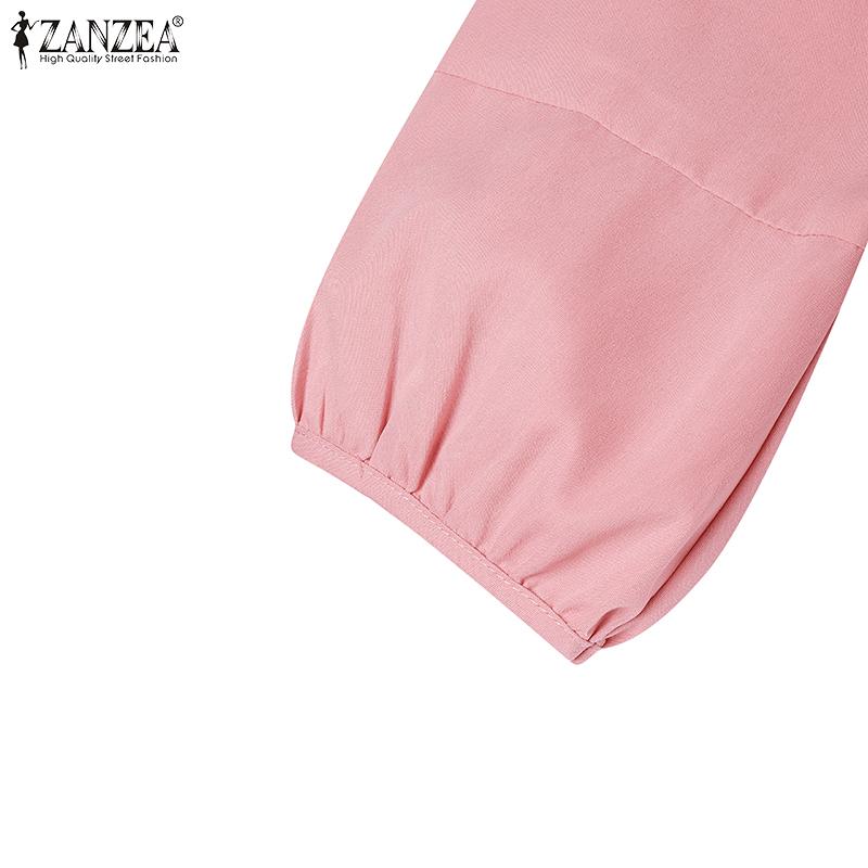ZANZEA Women Casual Round Neck Solid Color 3/4 Sleeve Loose Blouse