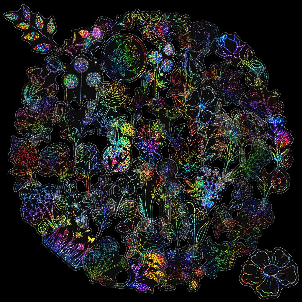 100 Transparent Laser Stickers Blooming Stickers Pet Creative Retro Laser Handbook Holographic Stickers