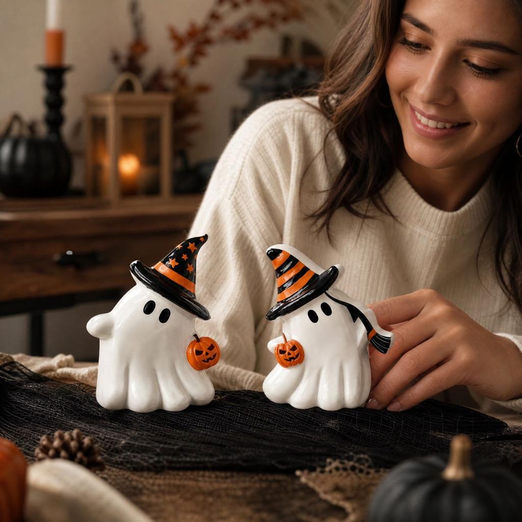 Cute Figurine Halloween Party Decoration, Desktop Tabletop Shelf Ornament for Home, Holiday Décor