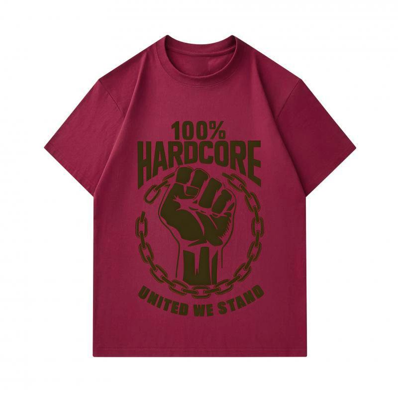 Men's 100% Cotton Crew Neck Short Sleeve T-Shirt, 100% Hardcore Fist United We Stand Print Casual Breathable Tee for Daily Street Wear