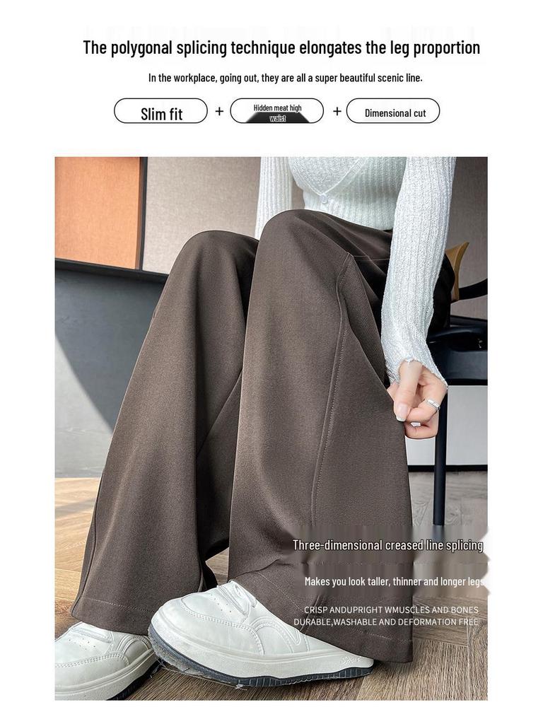 2026 Spring Women's Deep Gray High-Waisted Wide-Leg Drape Pants: Slimming, Versatile, Floor-Length Casual Style
