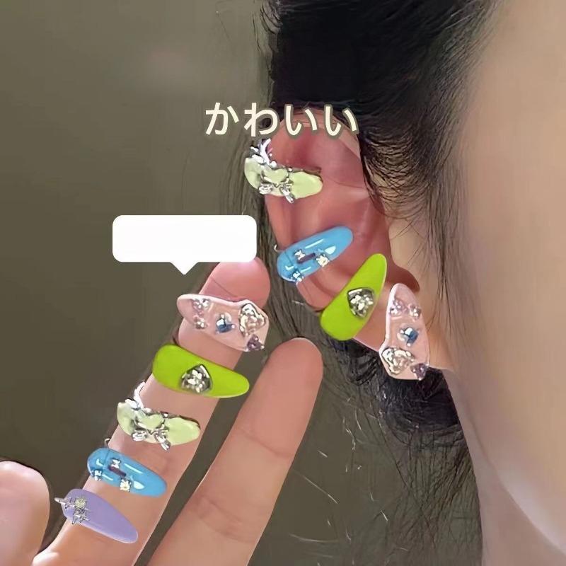 Sweet Colorful Zircon Ear Cuff Ear Clip for Women No Pierced Candy Color Geometric Earcuff Ear Wrap Earcuff Clip Wedding Jewelry