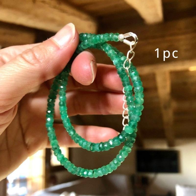 Collana regolabile con perline rotonde in pietra verde alla moda per donna