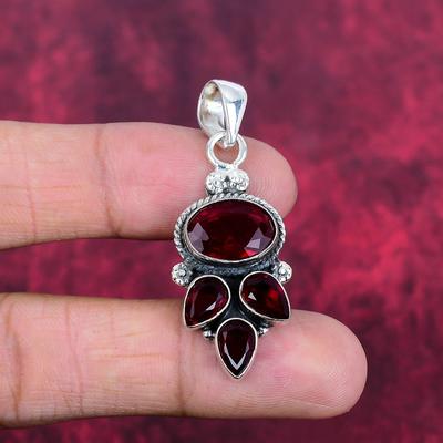 Garnet 925 Solid Sterling Silver Pendant, Handmade Gemstone Pendant Jewelry, Gifts For Wife Brand New Pendant