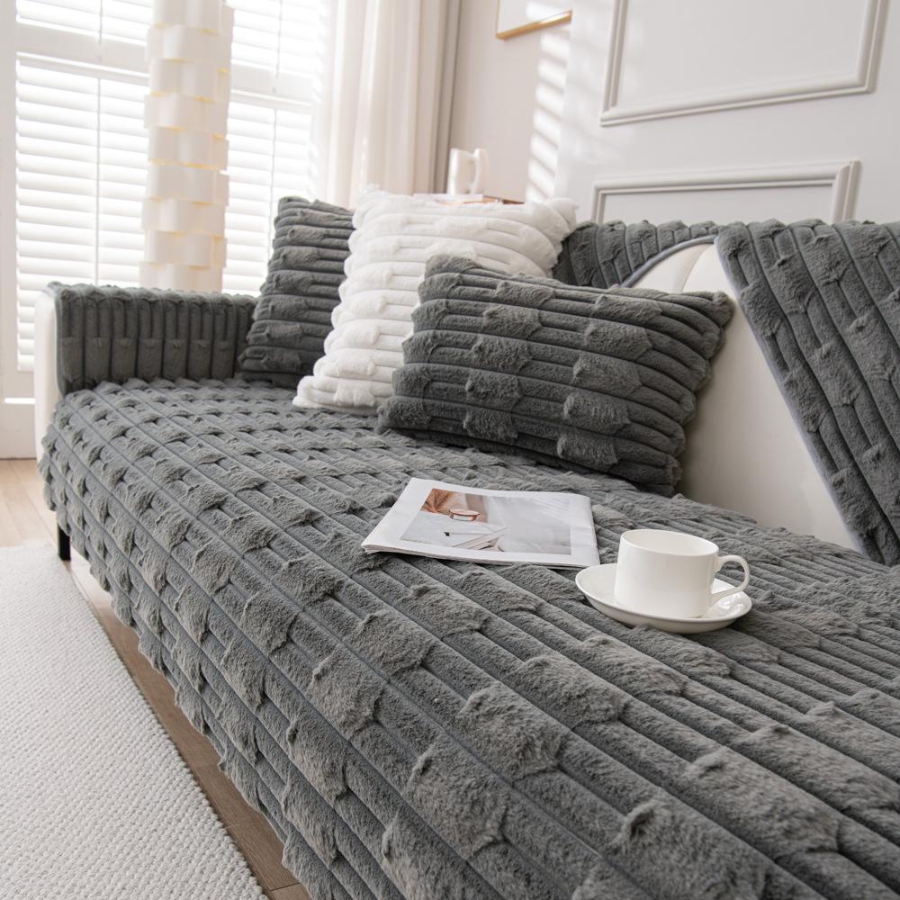 Cream Style Rabbit Plush Sofa Cushion Autumn and Winter New Thickened Cushion Winter Antislip High-End Sofa Cover Cloth