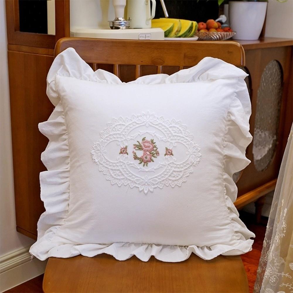 New Embroidered Pillow Cover French Lace Washable Cushion Cover Comfortable with Lotus Frill Soft Pillowcase