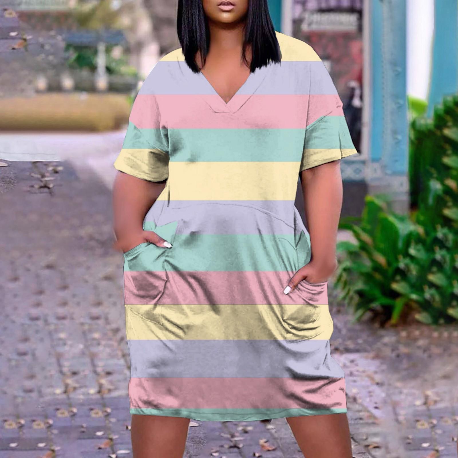 Женское летнее повседневное платье больших размеров с v-образным вырезом и коротким — фото 10
