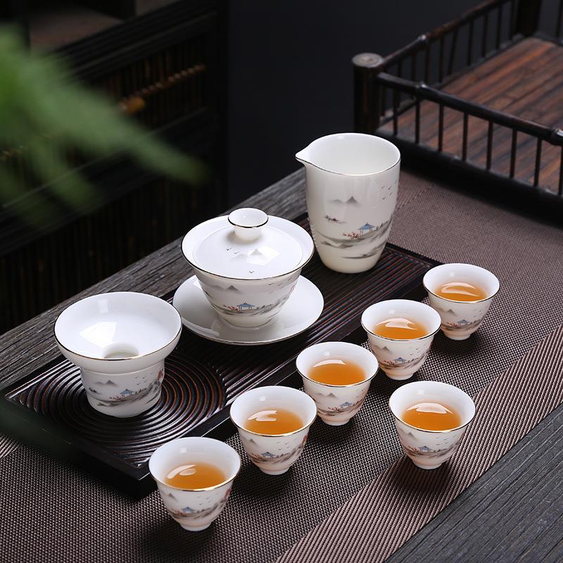 Keramik weißes Speckjade Porzellan Kung Fu Tee-Set Haushaltsgeschenke Geschäftsfirma Veranstaltungsgeschenke