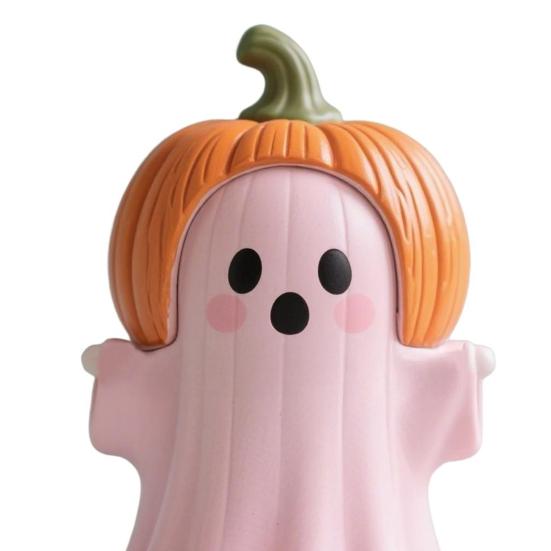 Halloween Statue Pumpkin Ghost Shape Figurine Pink Resin Statue Handheld Halloween Tabletop Decoration