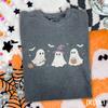 Cute Ghost Trio Halloween Shirt, Witch Broom Pumpkin Tee, Playful Spooky Aesthetic Sweatshirt, Comfort Colors® Trick Gift