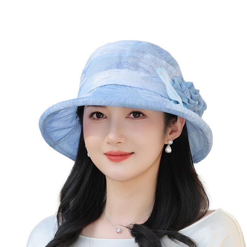 Spring and Summer Middle-aged and Elderly Flower Mesh Hat Women's Temperament Fashion Casual Thin Foldable Travel Visor