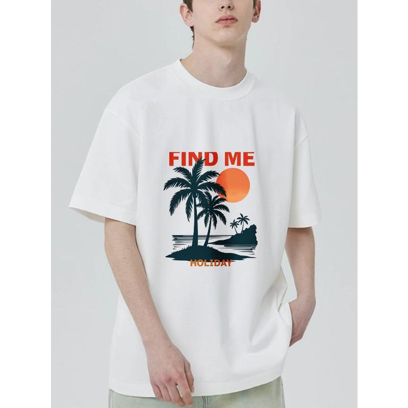 Find Me Holiday Black T Shirt With Palm Tree And Sunset Print For Beach Vacation Wear